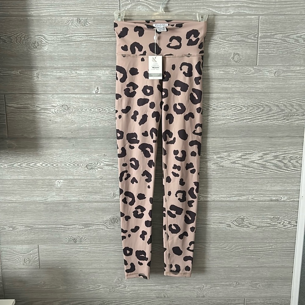 Mud Pie Leopard Print Leggings XS Tan Black Seamless High Waisted Athleisure